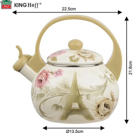 Kinghoff 2038 fluitketel - Emaille - Creme - 2 liter - Paris