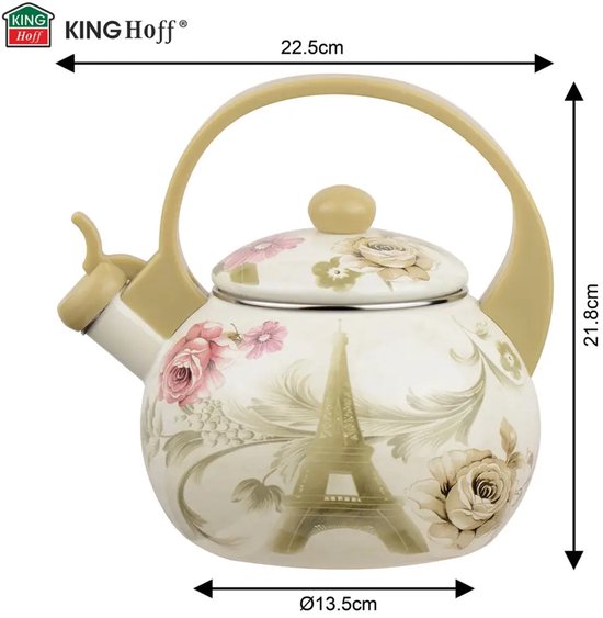 Kinghoff 2038 whistling kettle - Enamel - Cream - 2 litres - Paris