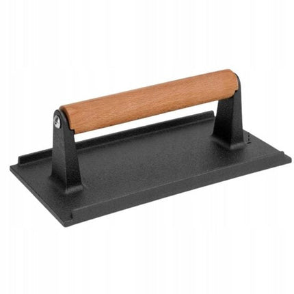 Hage - Hamburgerpers - Gietijzeren Burger Press - Smash Burger Press - Hamburgerpers met Houten Handgreep - Voor BBQ, Grill & Koekenpan - 20 x 10 cm - Zwart