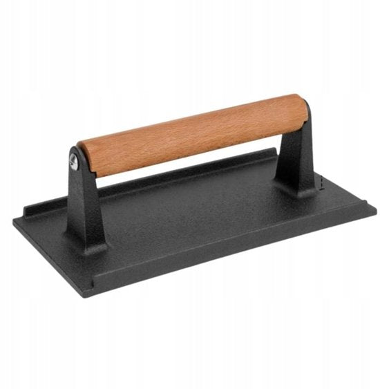 Hage - Hamburger Press - Cast Iron Burger Press - Smash Burger Press - Hamburger Press with Wooden Handle - For BBQ, Grill & Frying Pan - 20 x 10 cm - Black