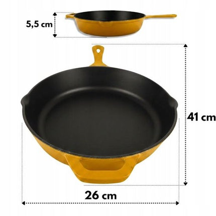 Hage - Koekenpan - Geëmailleerde Gietijzeren Koekenpan - Cast Iron Frying Pan - Geschikt voor Inductie, Gas & Oven - Ø26 cm - Mosterdgeel