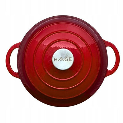 Hage - Braadpan - Geëmailleerde Gietijzeren Braadpan - Casserole - Geschikt voor Inductie, Gas & Oven - Inclusief Pannenonderzetter & Handgreepbeschermers - 3 Liter - Ø22 x 9.5 cm - Rood