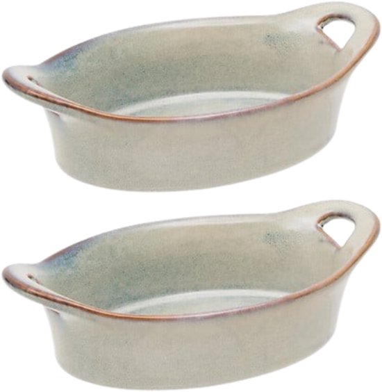 2-Delig Ovenschaal - Ovale Schalen - Serveerschalen - Stoneware Keramiek - Oven Magnetron Vaatwasser - 0.3L - 20.4 x 11,5 x 5.8 cm - Groen