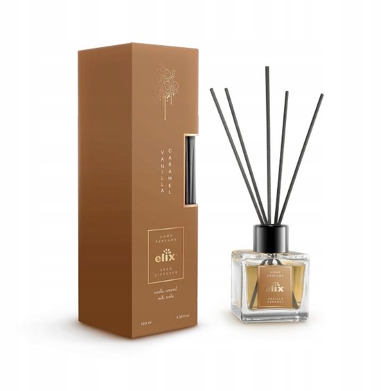 Elix - Reed Diffuser - Air Freshener - Interior Perfume - Long-lasting Home Fragrance - for Living Room, Bedroom, Office & Bathroom - 100 ml - Vanilla & Caramel