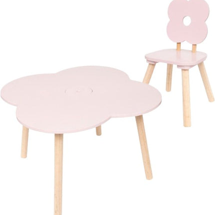 Douceur Bloemen Kindermeubel - Kindermeubelset - Kindermeubel - 1 Tafel + 1 Stoel - Set voor Kinderen - MDF & Hout - Roze