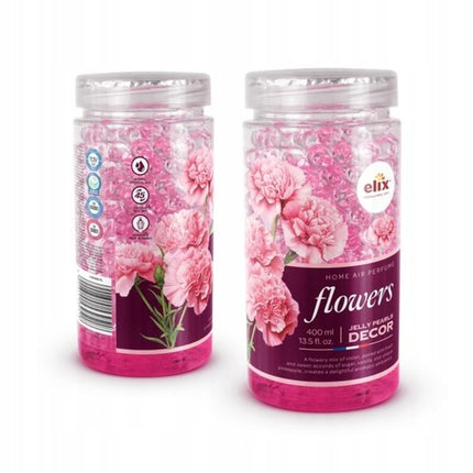 Elix - Jelly Pearls Geurparels - Luchtverfrisser - Gel Air Freshener - voor Interieur & Auto - Geurkorrels met Essentiële Oliën - Langdurige - 400ml - Flowers