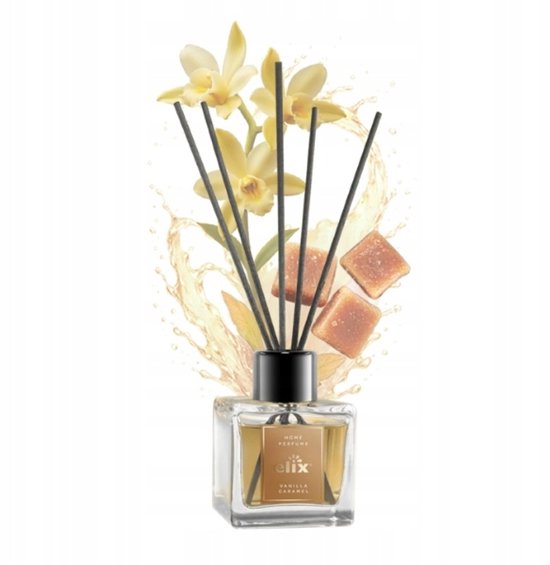 Elix - Reed Diffuser - Air Freshener - Interior Perfume - Long-lasting Home Fragrance - for Living Room, Bedroom, Office & Bathroom - 100 ml - Vanilla & Caramel