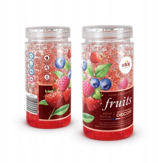 Elix - Jelly Pearls Geurparels - Luchtverfrisser - Gel Air Freshener - voor Interieur & Auto - Geurkorrels met Essentiële Oliën - Langdurige - 400ml - Fruits