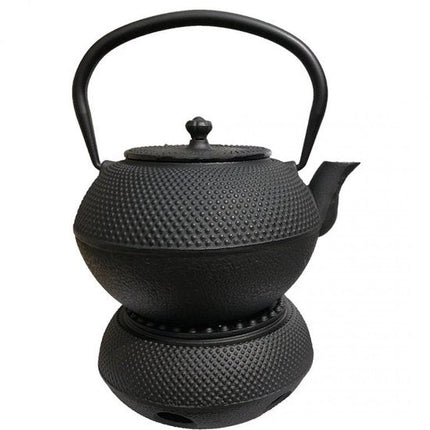 KINGHOFF - Theepot Warmer Gietijzer - Theelicht Warmer voor Theepot en Koffiekan - Warmhoudplaat - Theepot Verwarmer - Japanse Stijl - Ø14.5 × 7 cm - Zwart