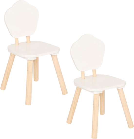 Kinderstoel - Peuter Stoeltje - Houten Stoel Kinderkamer - Kleine Kinderstoel - Set van 2 - Douceur Organic Stoel - Zelfmontage - MDF - 47 cm Hoog - Wit en Hout