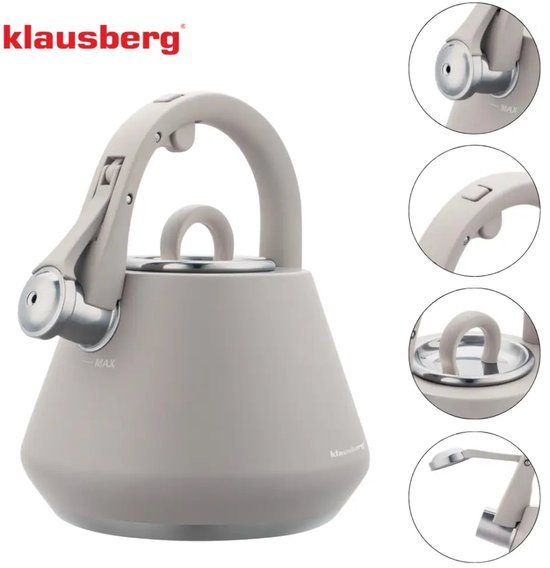 Klausberg 7949 - Flötenkessel mit Flöte - 2,5 Liter - Edelstahl - Grau