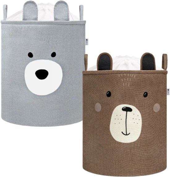 SIPO Speelgoedmanden XXL – Set van 2 – Beer Design – 63 L – Bruin/Grijs