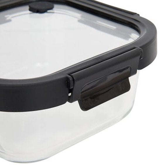 Vershoudbakjes - Set van 2 - Bewaarbakjes met Deksel - Magnetronbestendige Lunchbox - Voedselcontainer - Vierkante - 750ml - Borosilicaat Glas - 17.2 x 17.2 x 7.3 cm - Transparante en Zwart Deksel