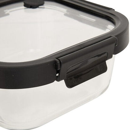 Vershoudbakjes - Set van 4 - Bewaarbakjes met Deksel - Magnetronbestendige Lunchbox - Voedselcontainer - Vierkante - 1.1 Liter - Borosilicaat Glas - 19.3 x 19.3 x 8.1 cm - Transparante en Zwart Deksel