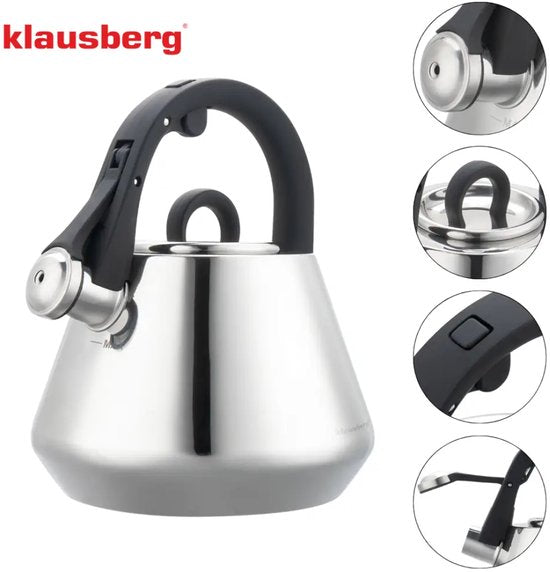 Klausberg 7947 - Fluitketel met fluit - 2.5 liter - RVS - zilverkleurig