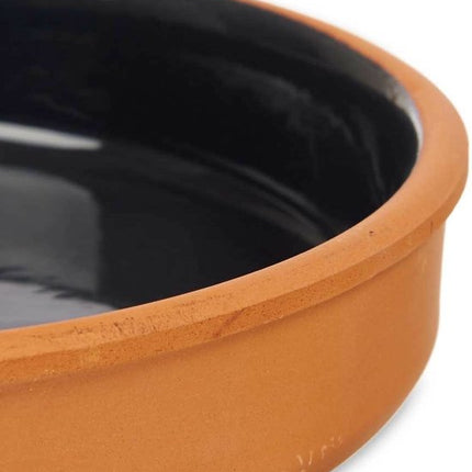 La Dehesa Tapas serveerschaal - 2x stuks - terracotta - zwart - D23 x H4 cm - hapjes serveren - ovenschaal - rond