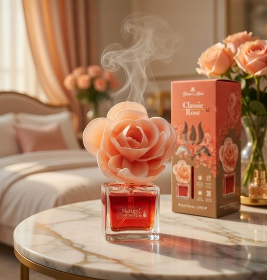 Elix - Bloom at Home Decorative Air Freshener - Scent Diffuser with Flower - Long-lasting Fragrance - Glass with Sola Flower - 100 ml - Classic Rose