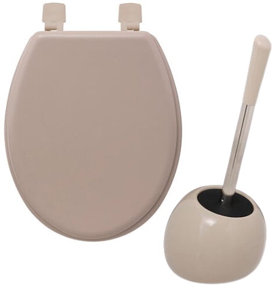 Toiletbril en toiletborstel set Colors Linen – beige linnen, HDF en keramiek