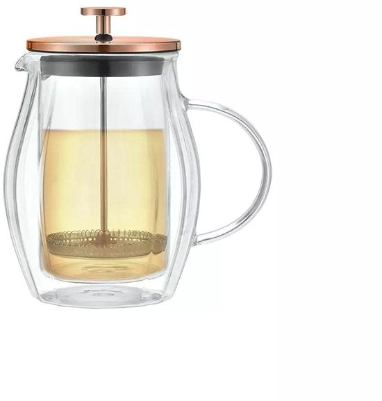Klausberg KB7722 Coffee/Tea Piston Maker - Dubbelwandige Glazen Pers - Koperkleur - 0,60L