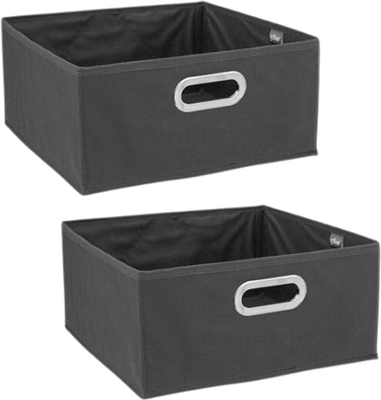 Storage Box - Fabric Storage Box - Set of 2 - Practical Storage Basket - for Closet, Clothing and Accessories - 31 x 31 x 15 cm - Dark Grey