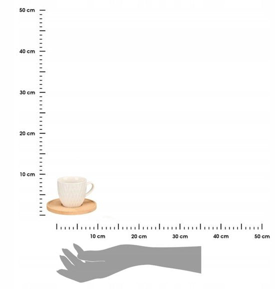Koffieservies set voor 6 personen – crème porselein met bamboe schotels, 90 ml – foto 3