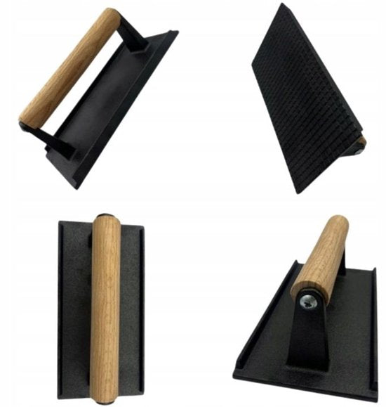 Hage - Hamburger Press - Cast Iron Burger Press - Smash Burger Press - Hamburger Press with Wooden Handle - For BBQ, Grill & Frying Pan - 20 x 10 cm - Black