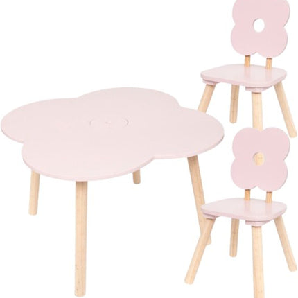 Douceur Bloemen Kindermeubel - Kindermeubelset - Kindermeubel - 1 Tafel + 2 Stoelen - Set voor Kinderen - MDF & Hout - Roze