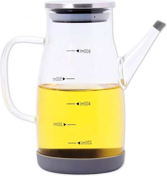 Classic Borosilicate Glass Oil Bottle with Lid and Rubber Base - Dressing Holder for Glass Vinegar - 600ml