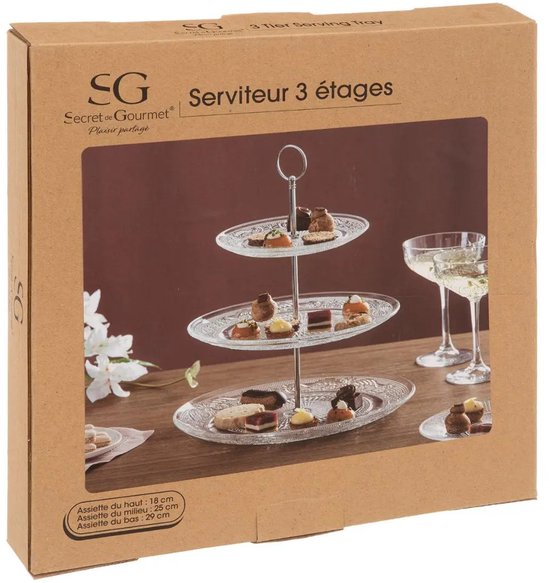 Secret de Gourmet glazen etagère 3-laags – serveerbord voor high tea, 34 cm – foto 4