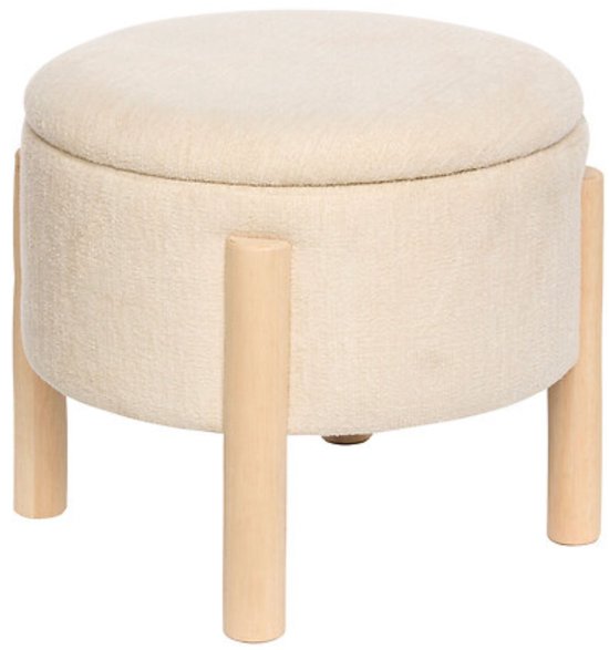 Atmosphera - Elki Storage Stool Ø 45.5 cm White Chenille - 37 cm High - with storage space - Pouffe - Seat Stool - Side Table - Ottoman