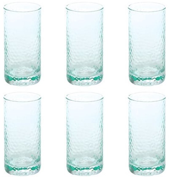 Celia High Drinking Glasses - Set of 6 - Water Glasses – Juice Glasses – Modern Glass Set for Kitchen and Table - 300ml - Ø6.5 x 13.5 cm - Mint Green