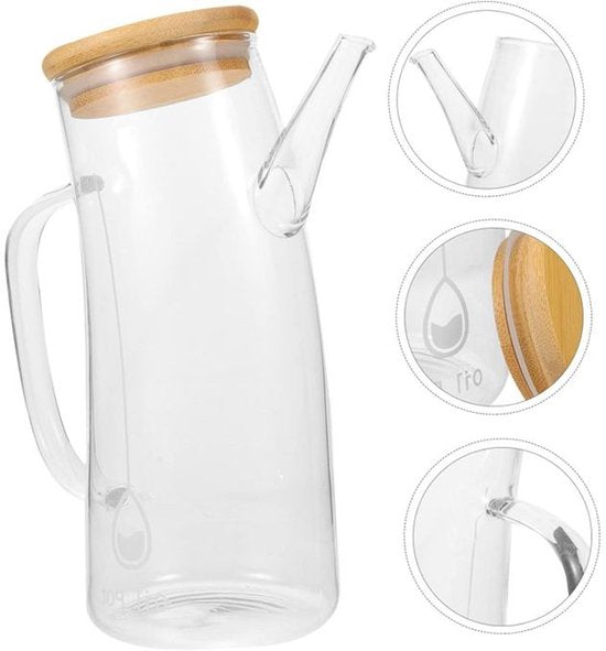 Glazen oliefles met houten deksel en schenktuit – olie- en azijnfles, 550 ml – foto 2
