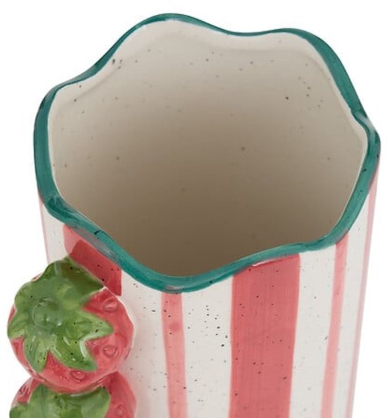 Atmosphera - Ceramic Vase Fruity Multicolor - 23.5 cm Striped - Waterproof - Strawberry - Strawberry - Vase