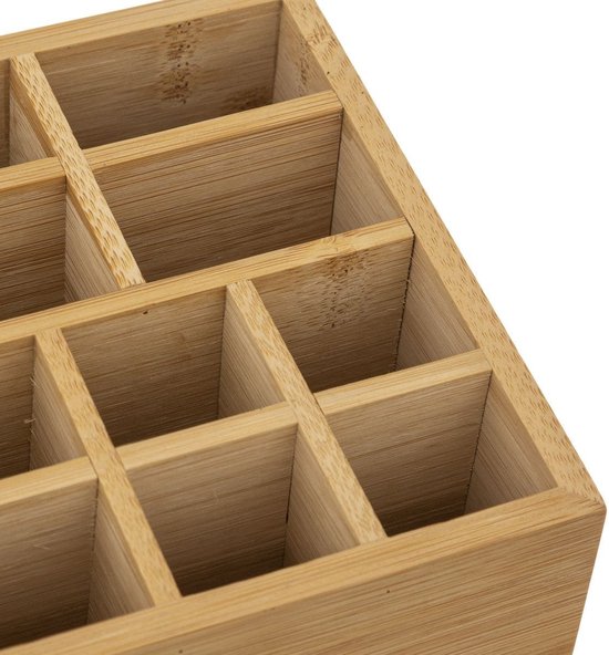 Makeup organizer 11 compartments with mirror 24.5 x 8 cm made of bamboo - Nail polish holder - Makeup holder - Organizers