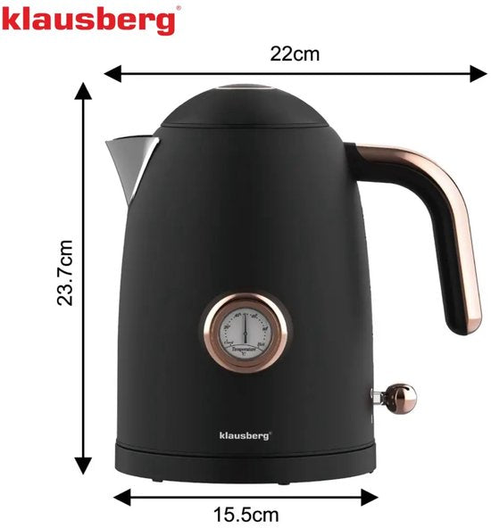 Klausberg retro waterkoker met thermometer – 1,7 liter RVS, mat zwart – foto 6