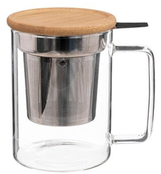 Mia glazen theemok met filter en deksel – theebeker 480 ml, transparant