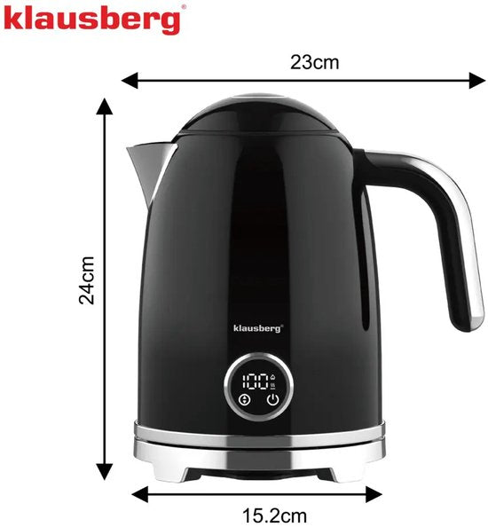 Klausberg - Kettle - Electric Kettle - Water Kettle - Tea Kettle with Thermometer - Keep-warm function - Stainless Steel - 1.7 L - 2200W - Black
