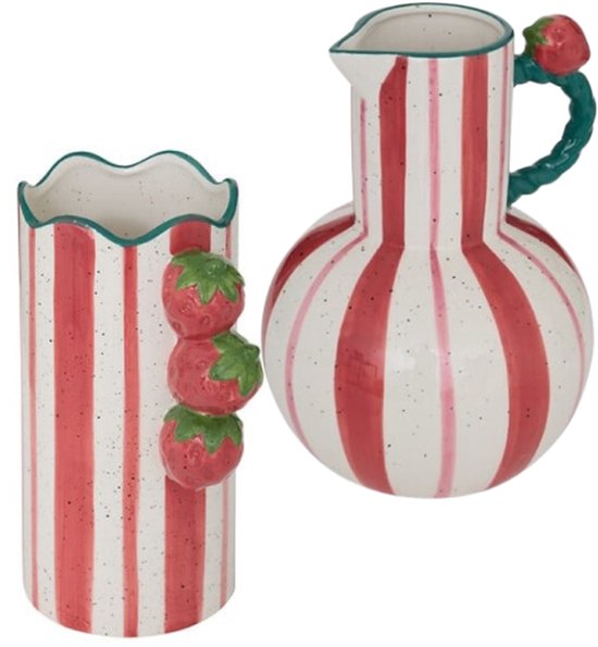 Vaas – Keramische Vaas – Gestreepte Vazen – Moderne Design Bloemenvaas Set – Decoratieve Woonaccessoires – 23 & 25 cm in Hoogte – Multicolor Gestreept