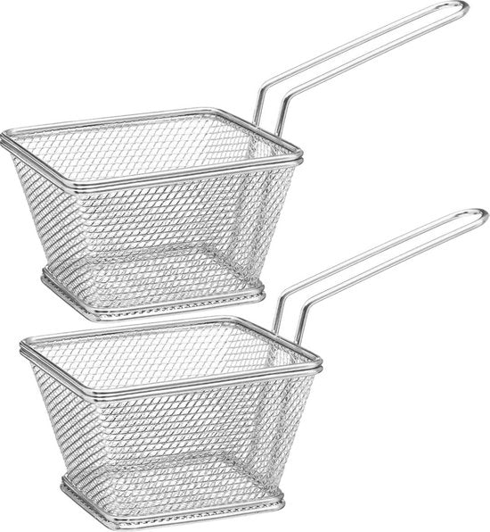 Secret de Gourmet Frietmandje / serveermandje - Set van 4x stuks - zilver - RVS - 20, 5 x 9 x 11 cm - Patat / snacks serveren in een mandje