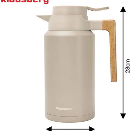 Thermoskan - Vacuüm Thermosfles - Isolerende Koffiekan met Houten Handvat - BPA-vrij - 2 Liter - RVS 304 - Beige