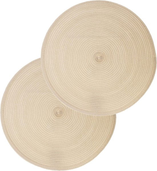 Secret de Gourmet ronde placemat - Set van 4x stuks - beige - gevlochten kunststof - Dia 38 cm - Onderleggers