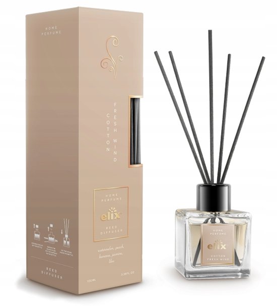 Elix - Reed Diffuser - Air Freshener - Interior Fragrance - Long-lasting Home Scent - for Living Room, Bedroom, Office & Bathroom - 100 ml - Cotton & Fresh Wind