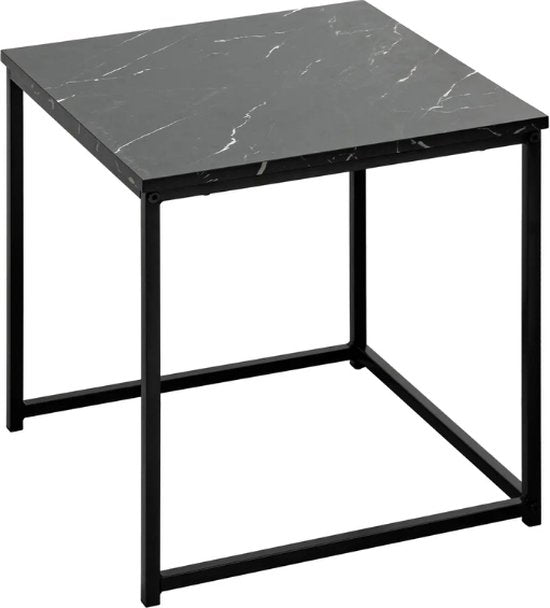 Atmosphera Bijzettafels met marmereffect - 38xH40cm - Set van 2 stuks - Zwart