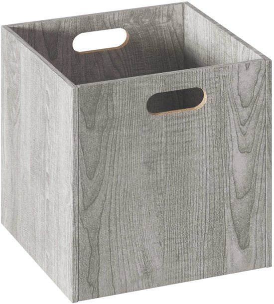 5Five Storage basket / cupboard basket - Grey wash - 31 x 31 x 31 cm - 29 liters - Cube unit baskets - Wood - Foldable - Crates