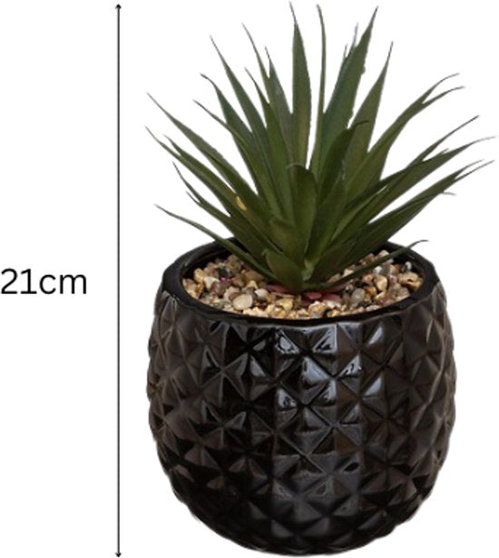 Künstliche Ananas-Pflanzen im Keramiktopf – 2er-Set – 21 cm – Schwarz