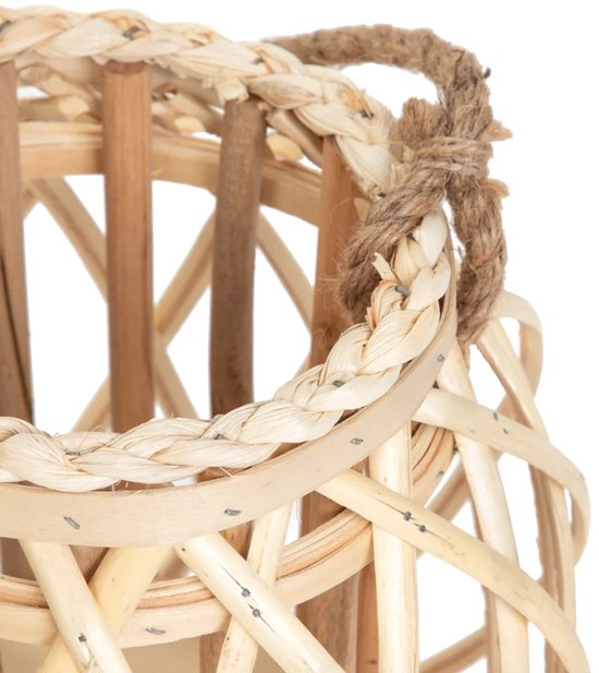 HOMLA - Lagge Lantaarn Gevlochten - Decoratieve Windlicht Lantaarn - Natuurlijke Sfeerverlichting - Boho & Scandinavisch Interieur - Houten Kaarsenhouder - 30 cm - Naturel