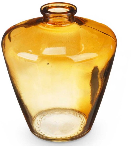 Glazen vaas Amber 13 cm – decoratieve diamond glass jar – woonaccessoire - Ø10, 5 cm