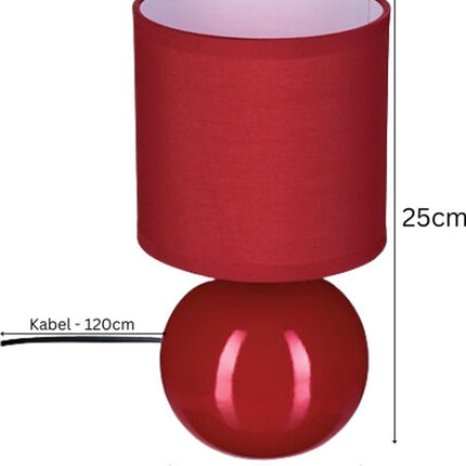 Timéo Bol Tafellamp - Keramische Lamp - Set van 2 - Moderne Tafellamp met Kabel - Sfeerverlichting voor Woonkamer - Slaapkamer - Bureau - 25cm in Hoogte - Rood