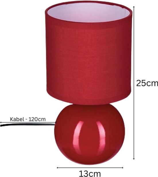 Timéo bol tafellamp rood, set van 2 – keramiek, 25 cm hoog – foto 3