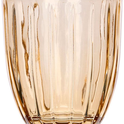 Waterglas - Cocktailglas - Sapglas - Geribbeld Drinkglas - Gestreept Glas - Set van 6 - Vintage Waterglas - 300ml - 8.5 x 8.5 x 9.5 cm - Amber